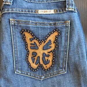Frankie B. Blue Jeans with Tan Butterfly Detail